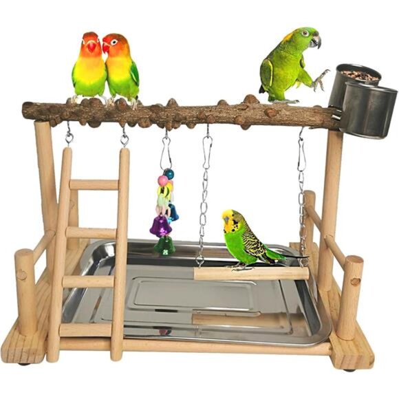 Parrot Playground Bird Playstand Wood Exercise Play Perch Exercise Gym Ladder - Picture 1 of 7